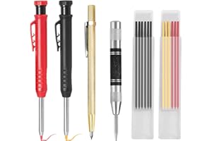 ‎LUNEKUCK Baustellenstift 2 Stück Tieflochmarker mit 14 Druckbleistiftli Baustifte Solides Bleistiftspitzer Eingebautem Spitzer Tischler Bleistifte Set für Zimmermann,mit Automatischem Körner Metall Reißnadel