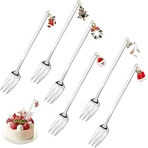 Forchette Da Frutta Natalizie In Acciaio Inossidabile - Set Con 5 Pezzi A Tema Babbo Natale, Albero, Pupazzo Di Neve