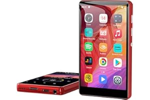 SWOFY 80GB MP3 Player with Bluetooth and WiFi, Spotify, Amazon Music, Audible, Chrome Browser, 4-inch Full Touchscreen MP4 Music Player Up to 512GB Expand Red