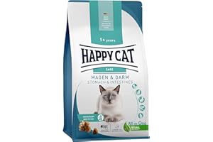 Happy Cat 70596- Care Magen & Darm - Katzen-Trockenfutter mit Ente für Sensible Katzen und Kater - 1,3 kg Inhalt