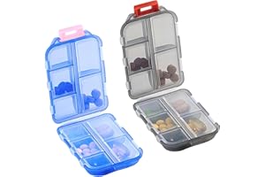 MAIANY Portapillole Settimanale da Viaggio con 10 Scomparti Portatile e Compatto Ideale per Viaggiatori e Anziani Contenitore per Pillole con Custodia Grigia (Grigio+Blu)