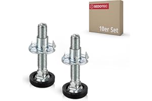 Gedotec Śruba regulacyjna, do mebli, nóżka z nakrętką do wbijania, gwint M8 x 45 mm, ocynkowana stal, nóżki do maszyny, do dużych obciążeń, nośność 300 kg, 10 sztuk