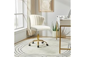 HULALA HOME Swivel Office Chair Desk Chairs Velvet Comfy Upholstered Computer Cute Chairs with Adjustable Height & Padded Cushion for Home Office, IVORY