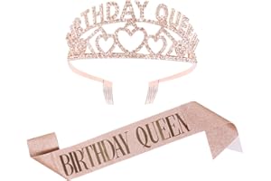 Qaziuy Birthday Sash and Headband, Queen Crown & Sash Rhinestone Birthday Crown Women's Party Supplies