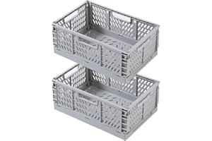 EURXLQ 2 Cestino Portaoggetti Pieghevole e Impilabile in Plastica per Cucina, Bagno, Ufficio (Grigio, 30×20×12cm)