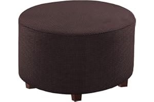MOVKZACV Round Ottoman Slipcover Footstool Protector Covers Storage Stool Ottoman Covers Stretch with Stretch Bottom, Textured Checked Jacquard Fabric Machine Washable