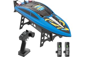 GizmoVine Ferngesteuertes Boot,Schnelle Geschwindigkeit RC Boot, 20KM / H 2.4 GHZ Rennboote mit 2 wiederaufladbaren Batterien LCD Alarm bei schwacher Batterie für Jungen Mädchen Erwachsene