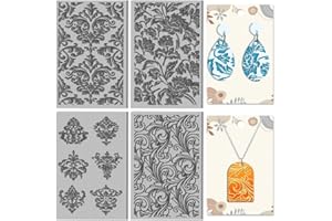 CHGCRAFT 4 feuille Texture en Argile Polymère à Motif Artistique Motif Géométrique Rétro Tapis de Texture en Caoutchouc pour la Fabrication de Boucles D'Oreilles Bijoux Bricolage 4 x 2.6 inch