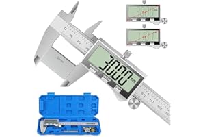 Ueznirn Digital Caliper, 150mm Stainless Steel Vernier Calipers Measuring Tool with Large LCD Screen, IP54 Waterproof Micrometer Digital Calipers with Inch/mm Conversion for Industrial/Household/DIY