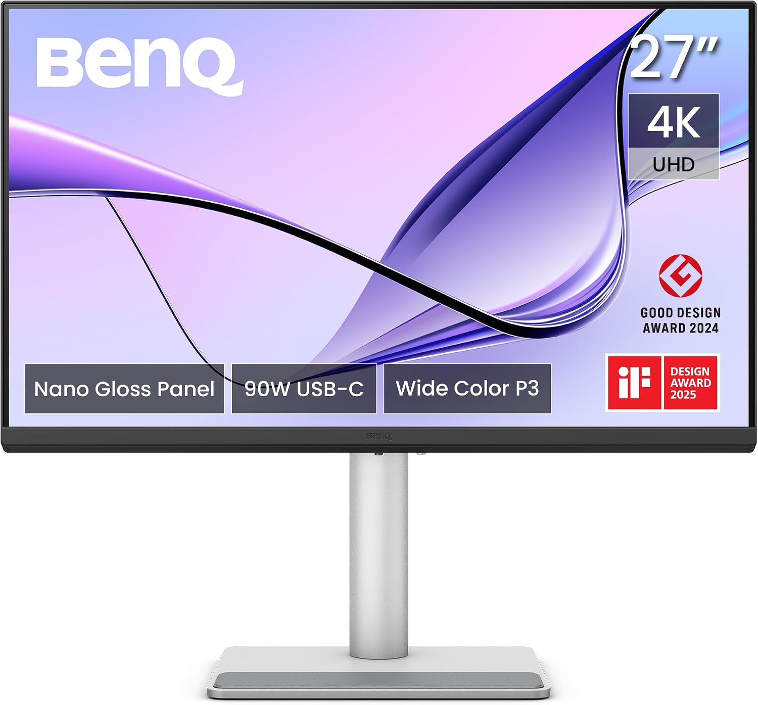 BenQ Monitor MA270UP 27" 4K 3840x2160 Nano Gloss para MacBook con Thunderbolt 4. Panel IPS de 10 bits con 99% sRGB y 98% P3. Colores de Mac calibrados. HDR10, HDR400. Ajustable en Altura.