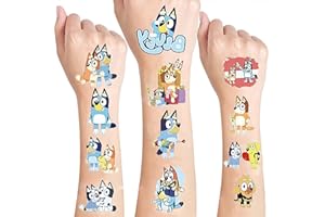 LANSEEDE 4 sheets bluey Temporary Tattoos Skin Stickers (100+designs), Birthday for Boys Girls Kids School Supplies, Party Supplies Favors, Stickers Gift for Kids