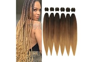‎CHRAYLEND Vorgedehntes Flechthaar Easy Braid Professional Juckreizfreie Kunstfaser-Häkelborten Yaki Texture Hair Extensions 6 Packungen Braid Hair 26 inch (1B/30/27#)