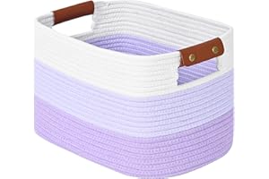 GYBOOM Cotton Rope Storage Basket Woven Shelf Storage Bin with Detachable Leather Handles, Decorative Closet Shelf Woven Basket (Gradient Purple 1PACK)
