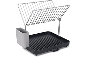 Joseph Joseph Y-Rack - Space saving 2 Tier Dish Drainer Rack with self-draining utensil pot and spout, Grey