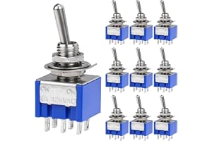 QWORK® 10 Stycken MTS-202 DPDT 2-positions strömbrytare ON-ON, 6-stift, AC 125V, 6 A