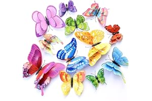 WandSticker4U®- 24X 3D PAPILLONS déco aile double et aimant (multicolore), papillon decoratifs pour réfrigérateur meubles mur de la salon chambre cuisine fenêtre chambre d'enfant filles adulte ado