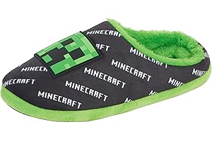 MINECRAFT Pantofole Ragazzi Bambini Creeper Gioco Mules Aperti sul Retro da Indossare Neri