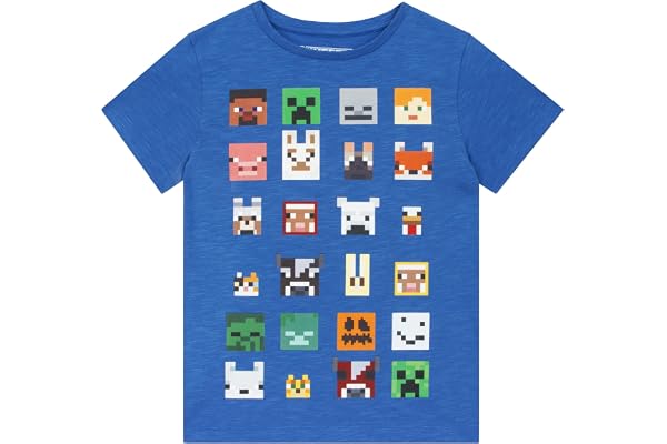 Minecraft T-Shirt à Manches Courtes Bleu pour garçons Sprites Characters