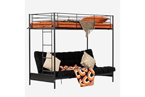 MEUBLE COSY Literas Juveniles 90x190cm Marco de Cama con Sofá Plegable y Somier de Lamas de Metal, Estilo Industrial, para Dormitorio Infantil Hogar, Negro