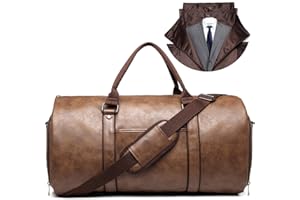 BOLOSTA Carry on Garment Bags for Travel Leather Garment Duffle Bag Convertible Mens Suit Travel Bags with Shoe Compartment,Waterproof,Perfect for Business Travel/Husband Gifts …, Brown, Travel