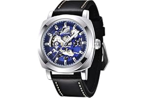 BY BENYAR BENYAR - Montre Automatique Homme Mécanique |Bracelet en Cuir | Mouvement Doré | Cadran Squelette de 45 mm | Résistant à l'eau et Aux Rayures Cadeau élégant