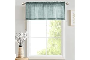 TOPICK Zazdrostka, niebiesko-szara, firanka bistro, przezroczysta, z gazy, do kuchni, salonu, domu wiejskiego, 1 sztuka, 130 cm (szer. x wys. x wys.)