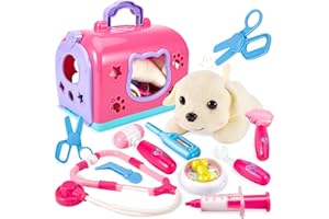 BUYGER 3 en 1 Maletin Veterinario Perritos de Juguetes para Niños Niña 3 4 5 Años, Medicos Accesorios y Doctora Enfermería, Juego de rol Regalos