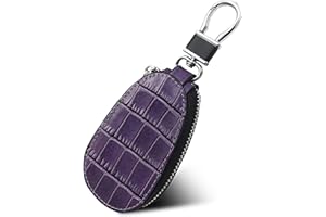 LUCKYCOIN Car Key Case Crocodile Pattern Top Grain Leather Universal Key Fob Holder Bag with Key Chain Metal Hook
