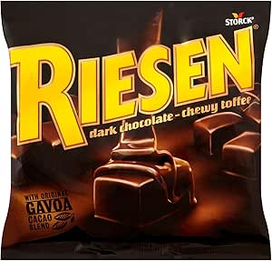 RIESEN Dark Chocolate Toffee, 135g, 15-Bag Case, Chewy Caramel Toffees with Original Gavoa Cacao Blend, Intense and Full of Flavour, Sweets for Chocolatey Snacks and Treats