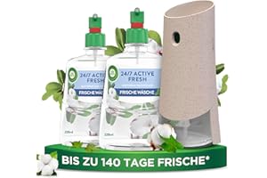 ‎AIR WICK Air Wick Active Fresh – Starter Set – Aeorosolfreier, automatischer Lufterfrischer – Raumduft Frische Wäsche – 2 x 228 ml Nachfüller + Gerät
