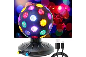 DGRIVERGOD 6 Inches Disco Ball Light Adjustable Rotating Speed and Brightness Party Lights Strobe Lamp Stage Light with USB Cable for Kids Birthday Gathering Xmas Décor (USB/AA Battery Power) (Black)