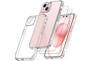 Qasyfanc Funda Compatible con iPhone 15, Carcasa Silicona PC con Protección de La Cámara y 2 Protector Pantalla, TPU Protección Militar Anti-Choque, Anti-Arañazos Caso, Transparent