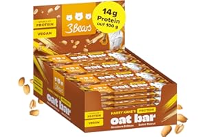 ‎3BEARS 3Bears x Harry Kane's Protein Oat Bar - Salted Peanut (Box of 16 x 45 g) - 14 g Protein to 100 g - No Industrial Sugar - High Fibre & Vegan - Peanut Protein Bar for Sports & Travel