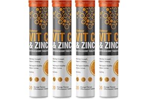 Vitamin C 1000mg & Zinc 15mg Orange Flavour Effervescent Tablets by Club Vits (4 Tubes of 20 Tablets)