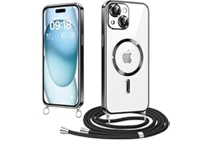 Woijrly Magnetische Handyband mit Band für iPhone 15 Hülle, [Kompatibel mit Magsafe] Handyhülle Case mit justierbarer Schnur Abnehmbar Strap, Crossbody Schutzhülle zum Umhängen Kordel, Schwarz