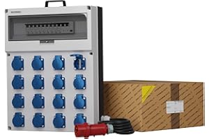 DOKTORVOLT Dokorvolt - Distribuidor de corriente con enchufes Mennekes, 16 x 230 V, 8 interruptores LS C16A VDE, 1 interruptor RCCB FI de 40 A, cable con enchufe CEE de 32 A, distribuidor de pared completamente