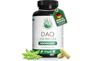 ‎GREEN NATURALS DAO Kapseln VEGAN – 300.000 HDU pro Tagesdosis – Magensaftresistente Kapseln – Natürliches DAO Enzym aus Erbsenprotein mit 100 mg Erbsensprossenpulver je Kapsel – 90 Kapseln – Green Naturals®