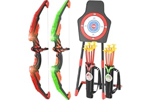 DOLOOWEE Arco e Freccia per Bambini Giocattoli con Luci LED - Il Set Tiro con L'Arco Include 1 Super Arco, 8 Frecce a Ventose, Bersaglio con Faretra a Spalla Strappata Giocattoli per Interni ed Esterni