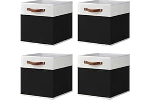 ArcaGuru Storage Cube Bins, Foldable Fabric Organizer Bins Storage Cubes Baskets Box Drawers for Shelves, Closet, Wardrobe, Bookshelf, 33 x 33 x 33cm, 4 Pack, White/Black