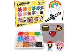 Pix Brix Pixel Art - Puzzle Tegel - 3,000 Pixel Art Container - 12 Färgs ljuspalett, SKAPA 2D och 3D-konstruktioner utan vatt