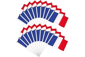 JUNEBRUSHS France Flag, Pack of 20 French Flag 14 x 21 cm France Decorative Small Hand Flags 2024 Table Flags Decorations