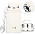 W&JOHNSON Food Flask Container, 800 ml Stainless Steel Double Walled Soup Flask Leakproof Food Jar Soup Containers with Foldable Spoon (White)