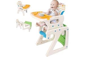 SEJOY Seggiolone Pappa 3-in-1 Seggiolone Pappa Multifunzione per Bambini con Schienale Regolabile, Cuscino di Seduta Staccabile e Doppio Vassoio Estraibile per Neonati e Bambini Da 6 Mesi Fino 6 Anni,Verde