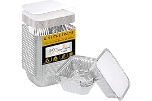 Superior Lot de 20 récipients en aluminium avec couvercles – 0,5 L – Plateaux alimentaires pour la préparation des repas, plateaux en aluminium pour la cuisson, le rôtissage, les plats à emporter et