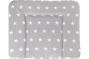 roba Matelas à Langer Nettoyable 85 x 75 cm Little Stars - Bords Rehaussés - pour Table à Langer - Sans Phtalate - Motif Étoiles Blanches sur Fond Gris