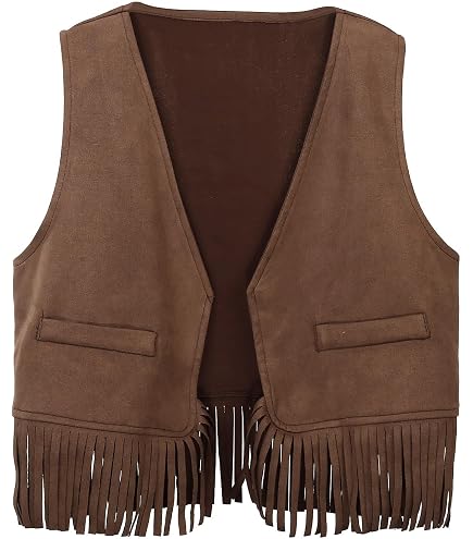 Sheriffweste Kinderkostüm Cowboy - Mit Fransen & Sheriffstern, Größe 128, Polyester