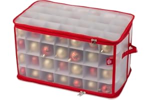 Christmas Village Christmas Tree Bauble and Decoration Storage Cube Bag Holder with Dividers for 112 Xmas Ornaments – Large Folding Holder with Separators, Zipped Lid and Handles (Red)