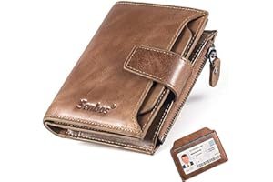 SENBOS Męski portfel czarny, prawdziwa skóra bydlęca, miękki, skórzany portfel na walentynki, Khaki, 12.5 x 9.5 x 2.5 cm, Klasyczny