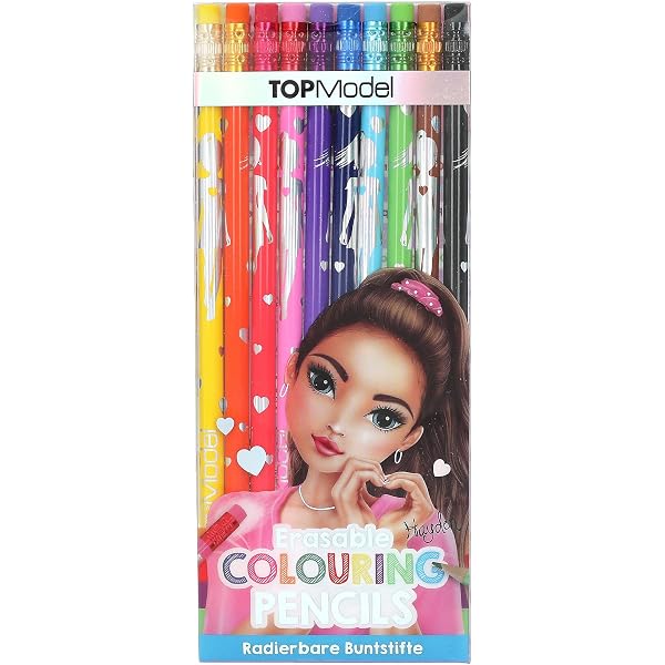 Depesche TOPModel – Lot 10 Stylos Fins + 2 Pochoirs – 10 Couleurs – Pochette Transparente