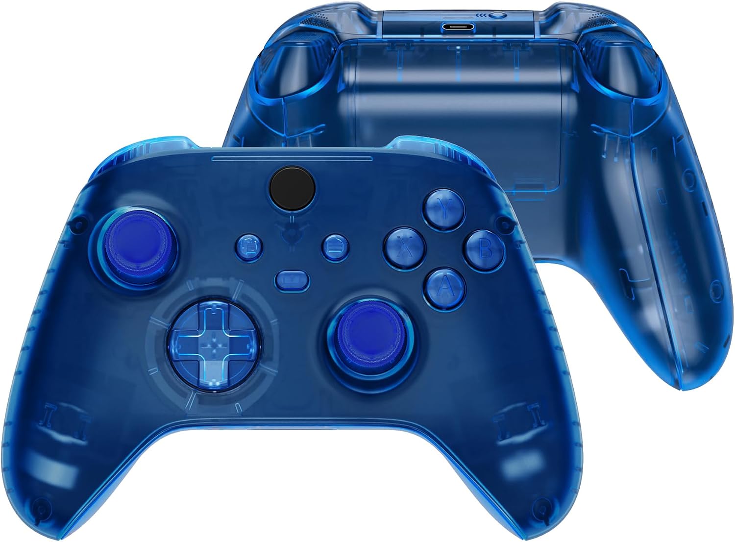 eXtremeRate Carcasa Transparente para Xbox Series X S Mando Carcasa Completa Protector Placa Trasera Funda Frontal Empuñadura Agarre con Botones para Xbox Series S X Control-No Incluye Mando(Azul)